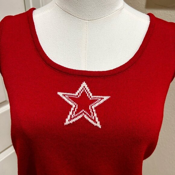 St. John Collection by Marie Red Santana Knit Star Tank Top Crop Sz P - Picture 4 of 8